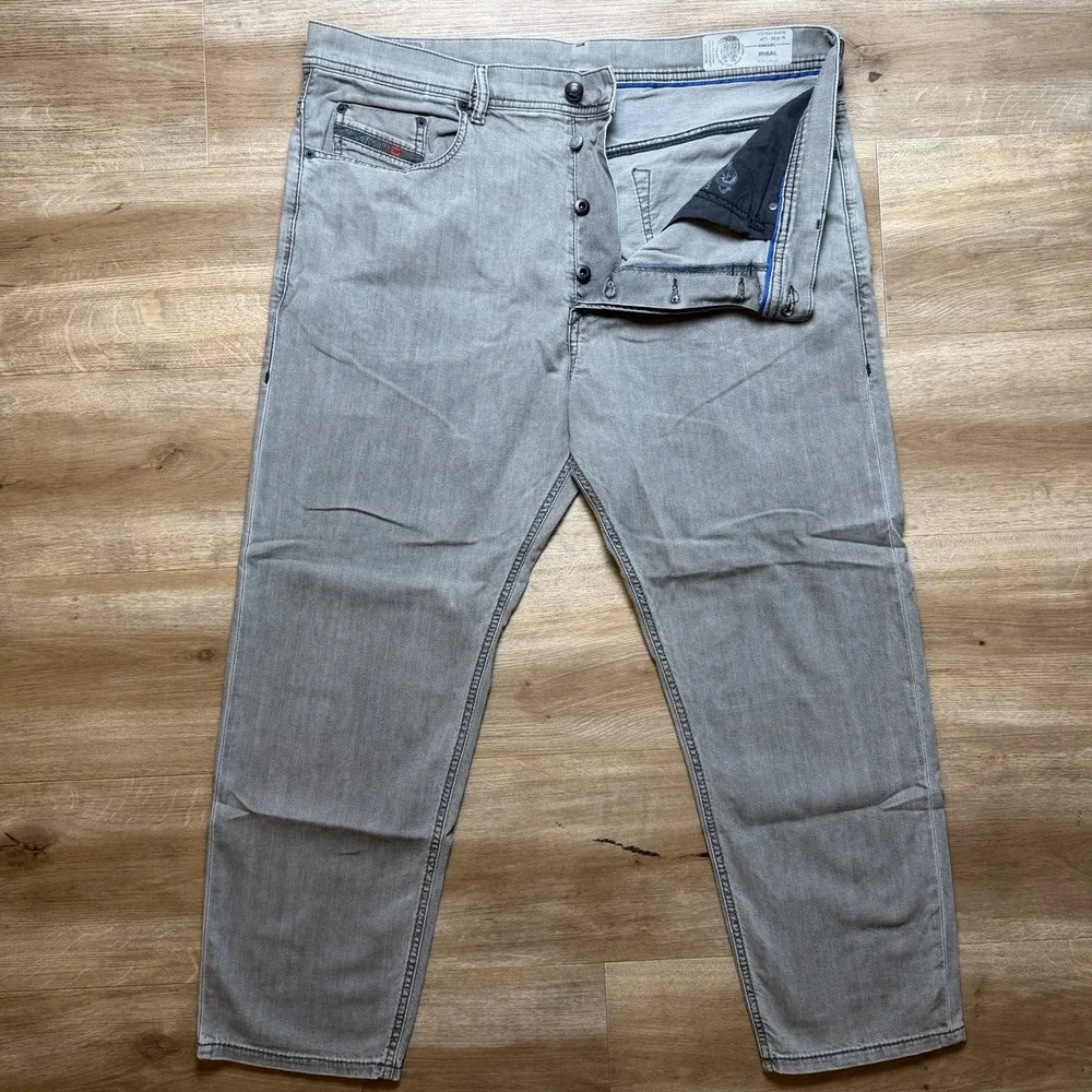 Diesel‎ RHIAL Jeans Men 36x25 Gray Slim Carrot Stretch Denim Button Fly 0681D